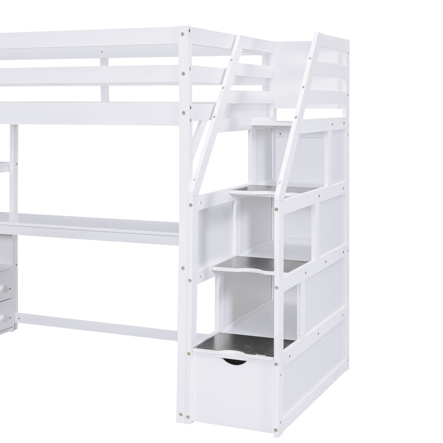 Twin Size Loft Bed with Desk and Shelves White