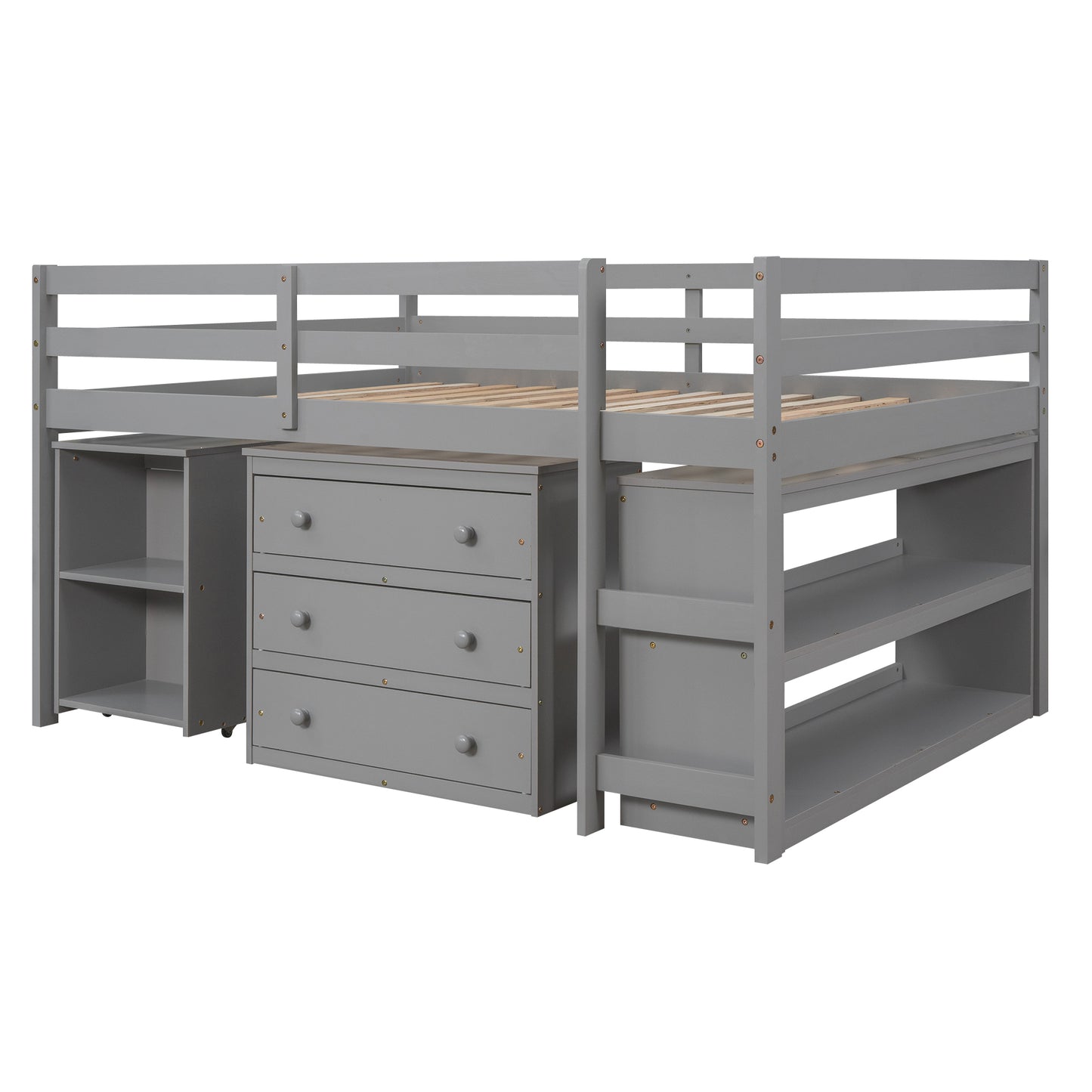 Low Study Full Loft Bed with Cabinet Gray
