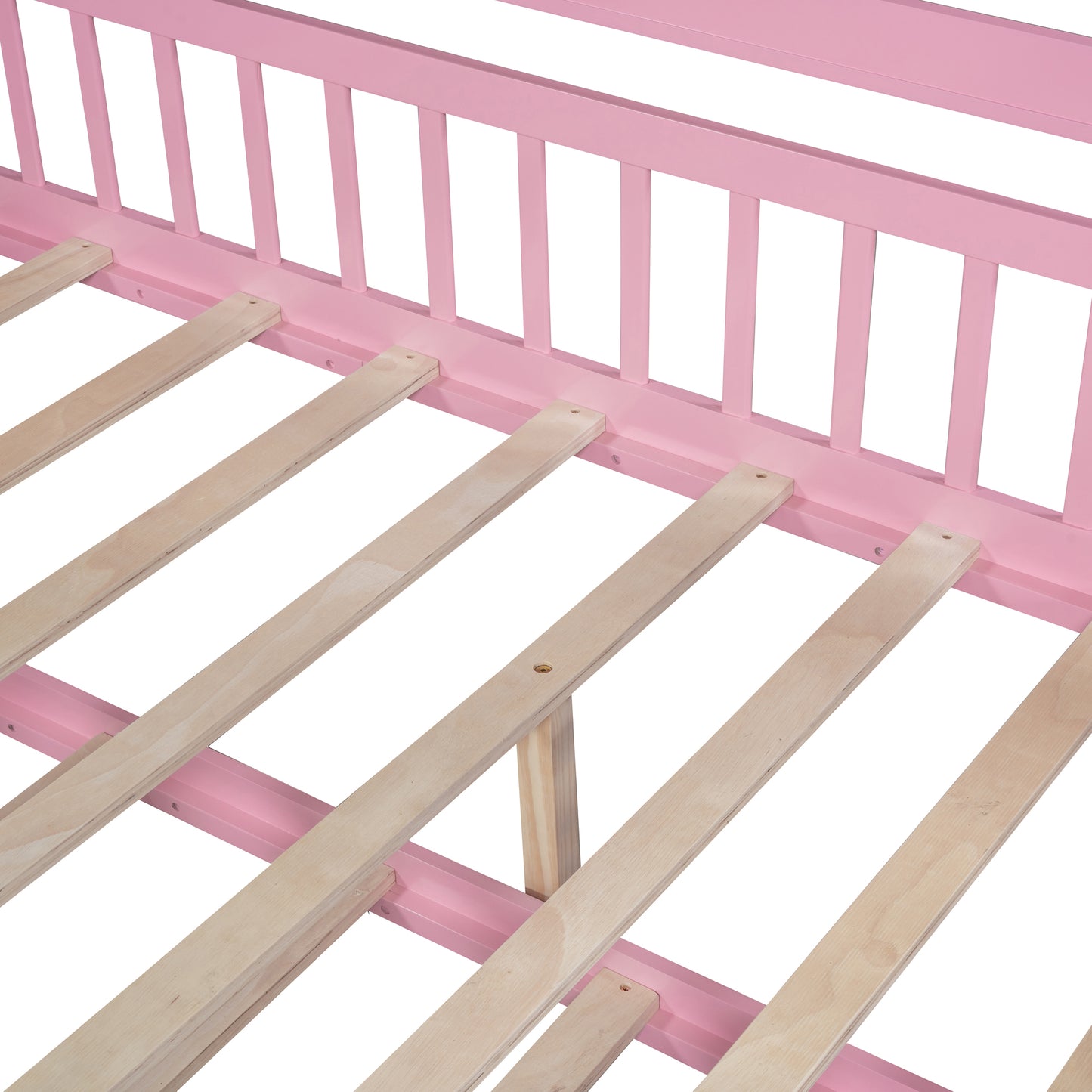 Wooden Full Size House Bed with Twin Size Pink