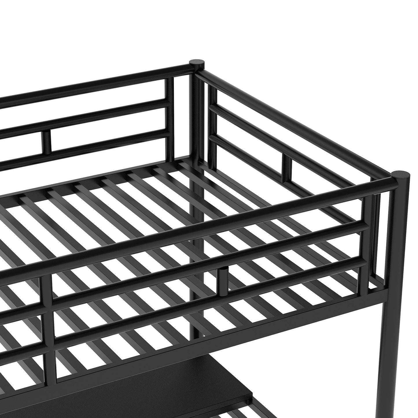 Metal Loft Bed Frame with Desk Black