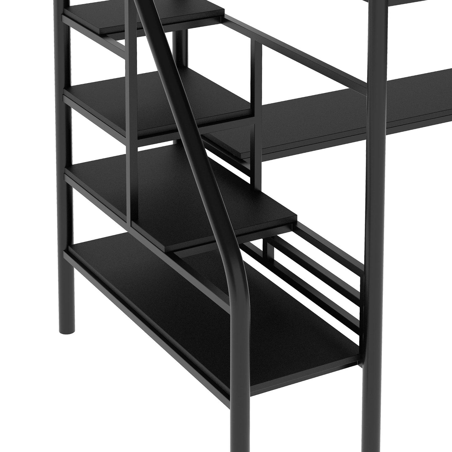 Metal Loft Bed Frame with Desk Black