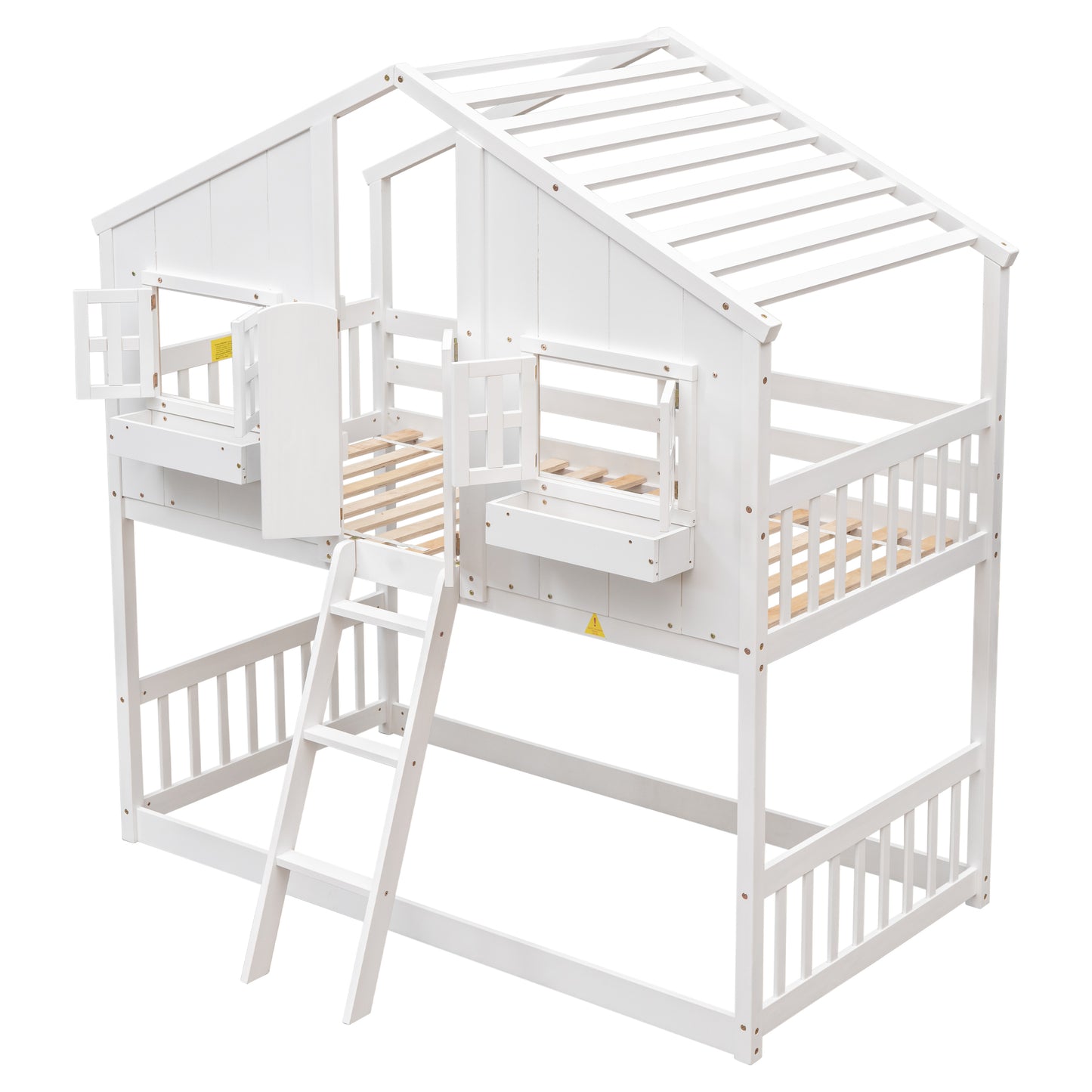 Twin House Bunk Bed with Roof, White