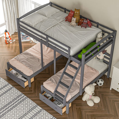 Full over Twin & Twin Bunk Bed,Gray