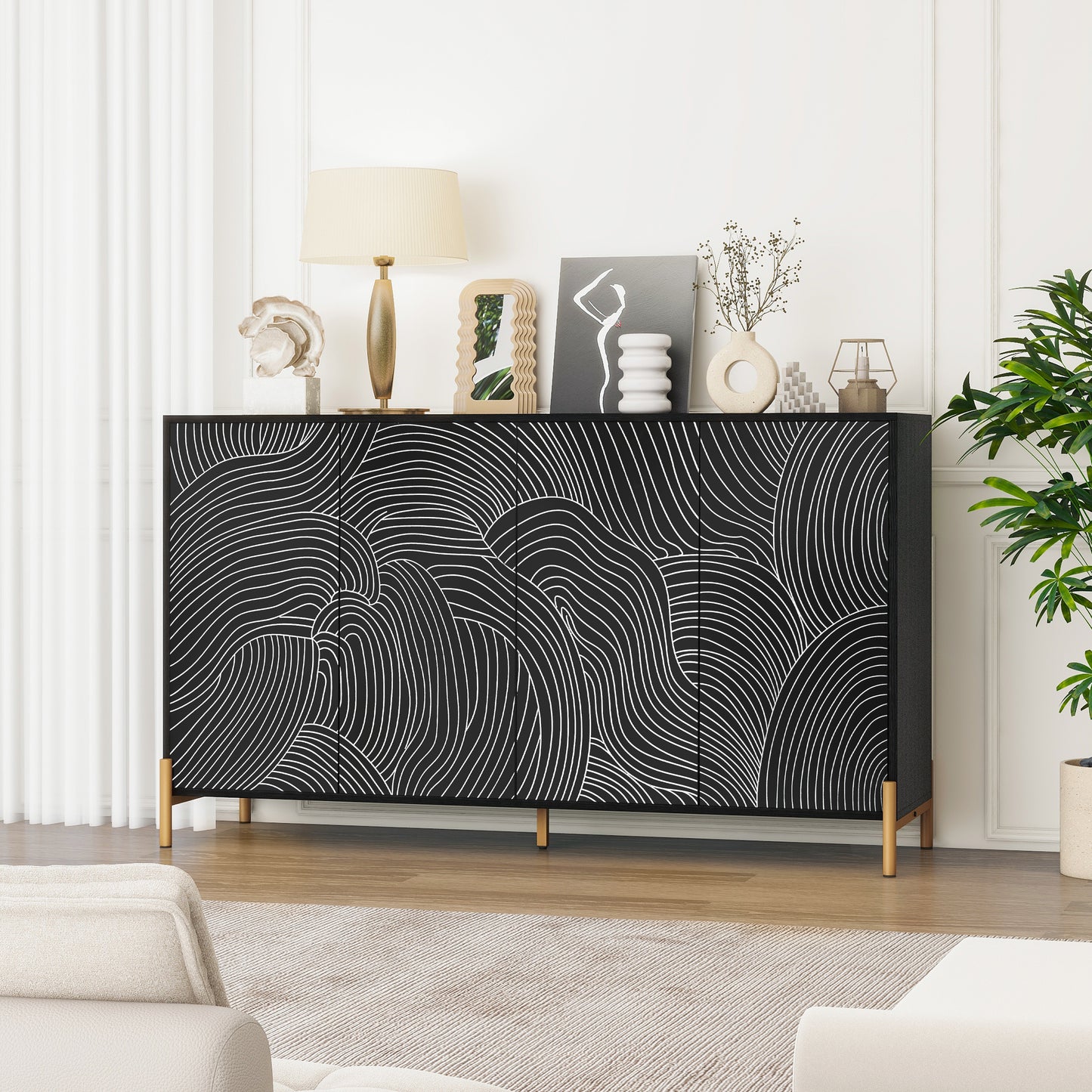Carving 4-door side panels, side panel buffet cabinet
