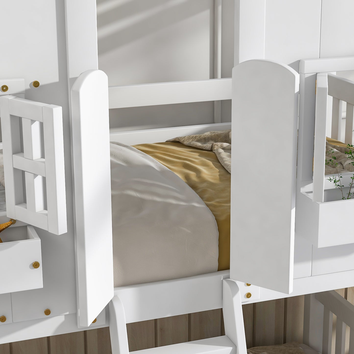 Twin House Bunk Bed with Roof, White