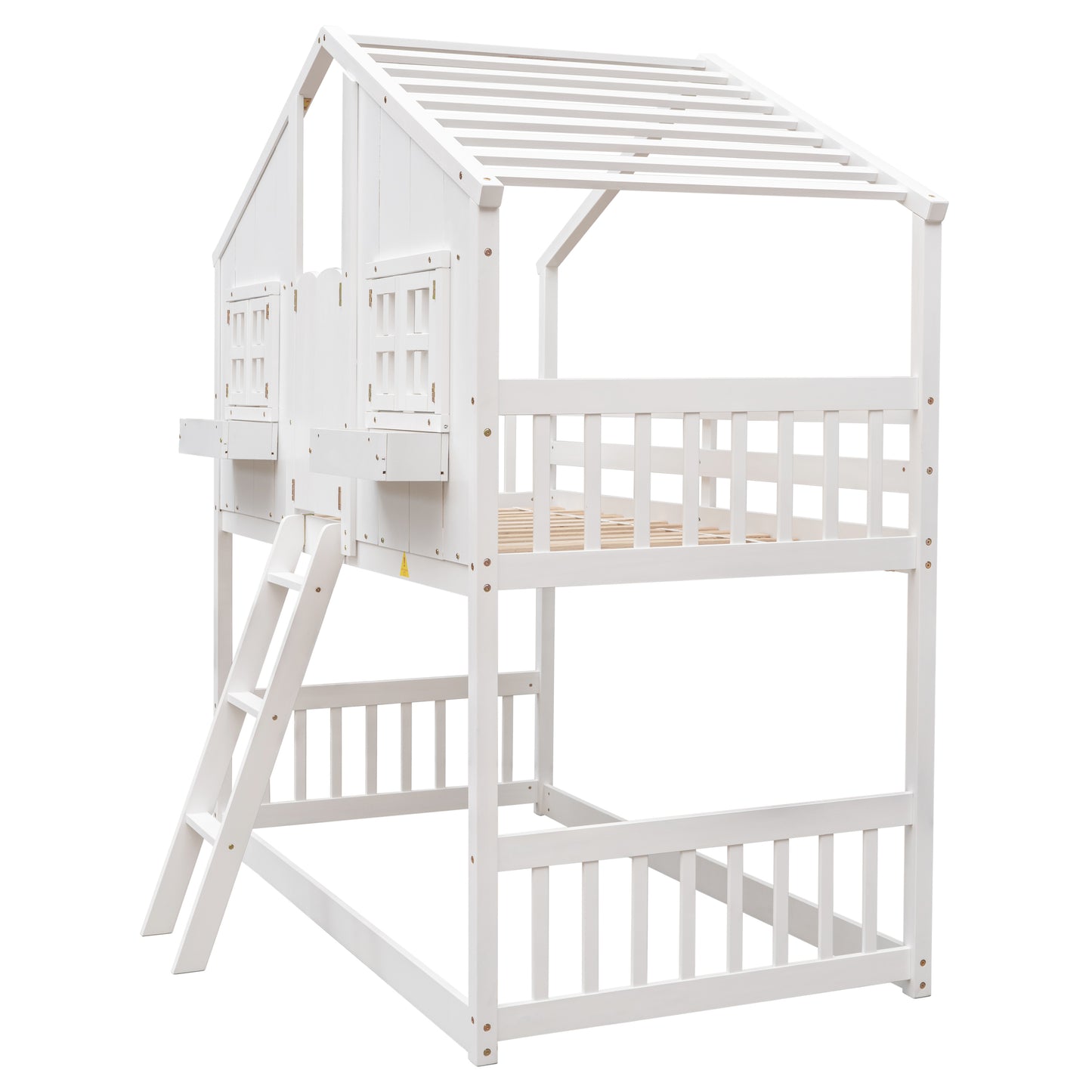 Twin House Bunk Bed with Roof, White