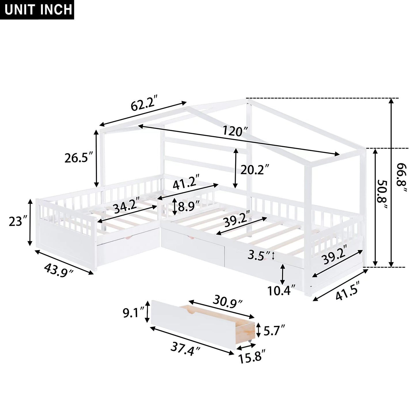 Twin Size House Platform Bed White