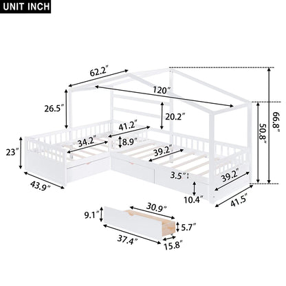 Twin Size House Platform Bed White
