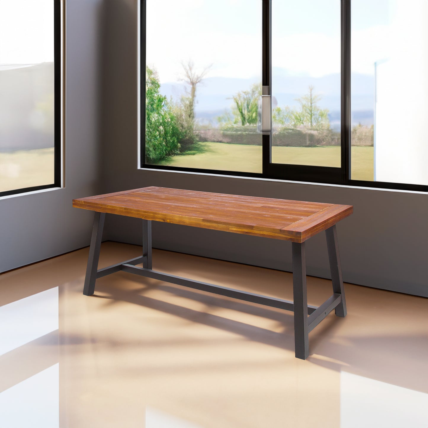 Outdoor Sandblast Finished Dining Table  Metal Finished Iron Legs
