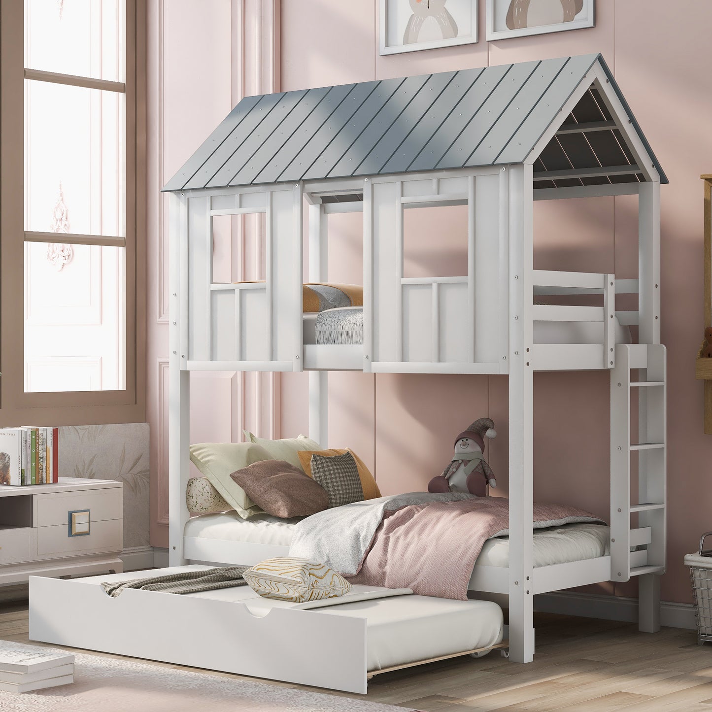 House Bed Roof and Windows White