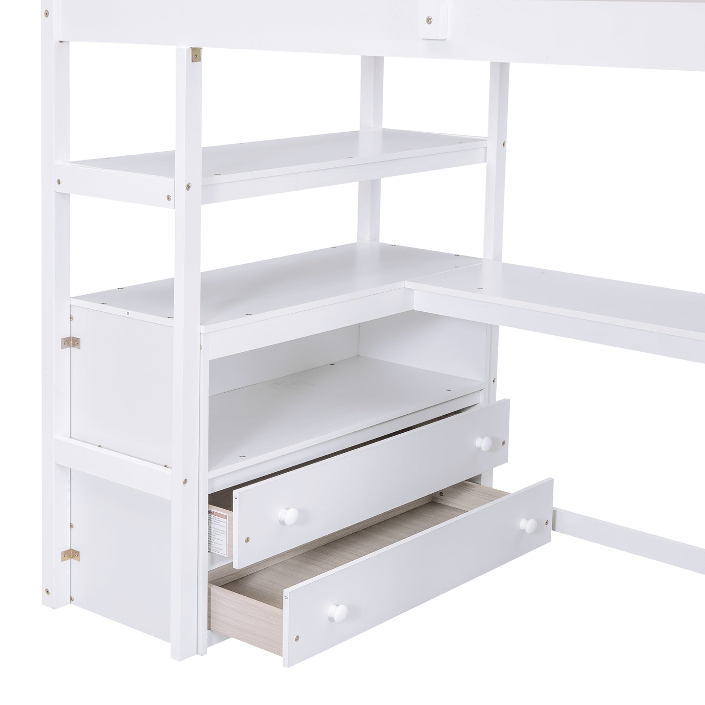 Twin Size Loft Bed with Desk and Shelves White