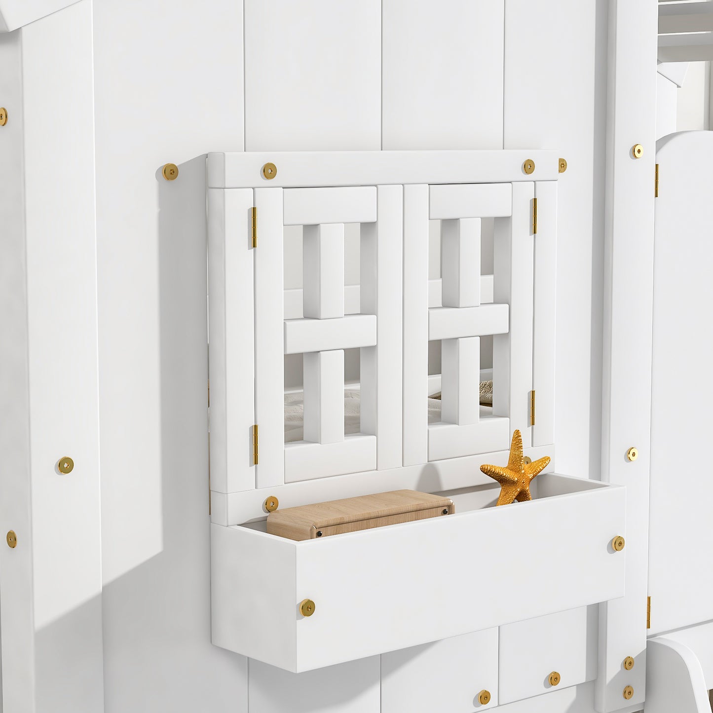 Twin House Bunk Bed with Roof, White