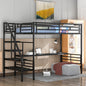 Metal Loft Bed Frame with Desk Black
