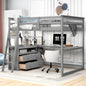 Full Size Loft Bed with Desk and Shelves Gray