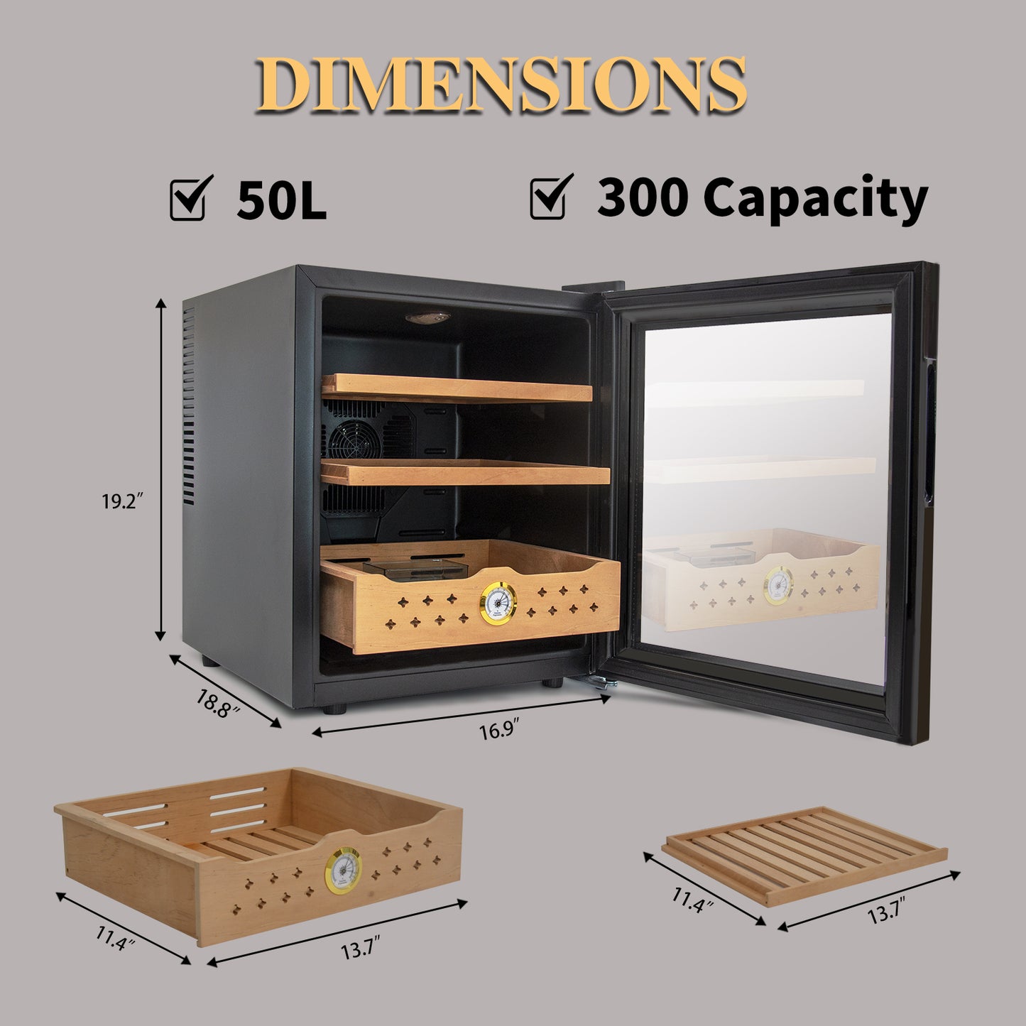 50L Electric Humidor, 300 Counts Capacity Cigar
