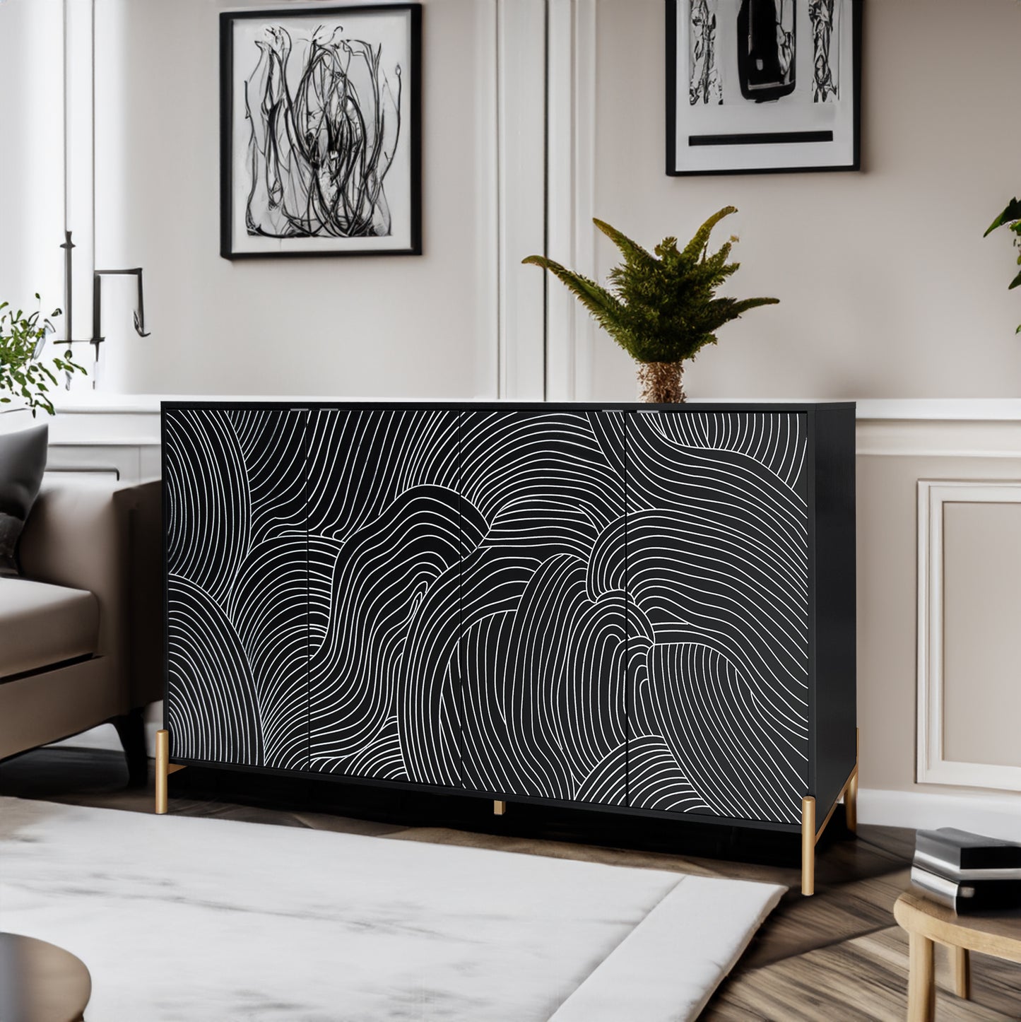 Carving 4-door side panels, side panel buffet cabinet