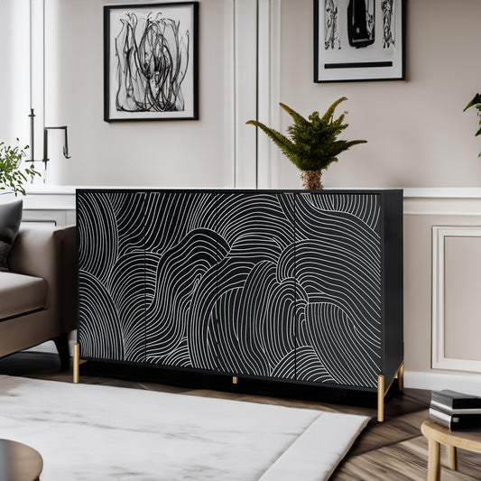Carving 4-door side panels, side panel buffet cabinet
