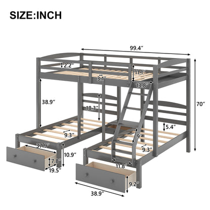 Full over Twin & Twin Bunk Bed,Gray
