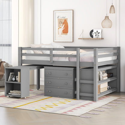 Low Study Full Loft Bed with Cabinet Gray