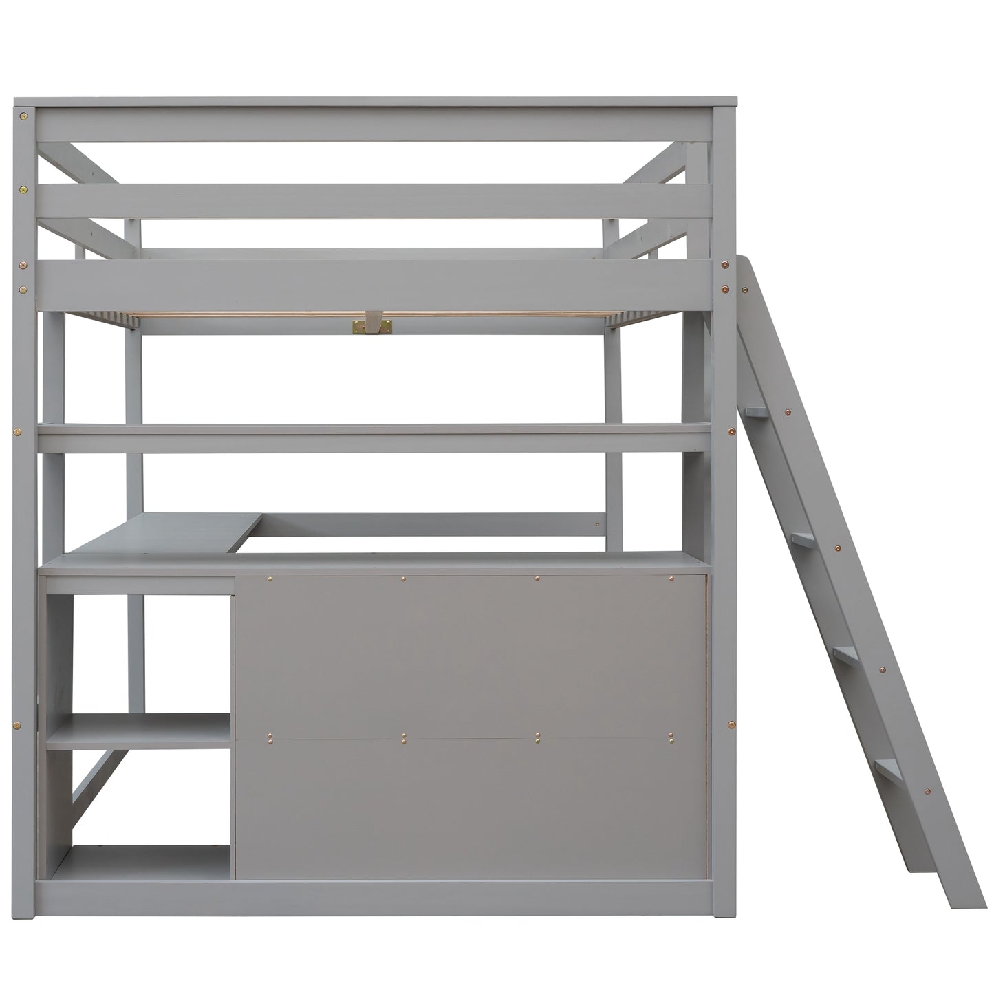 Full Size Loft Bed with Desk and Shelves Gray